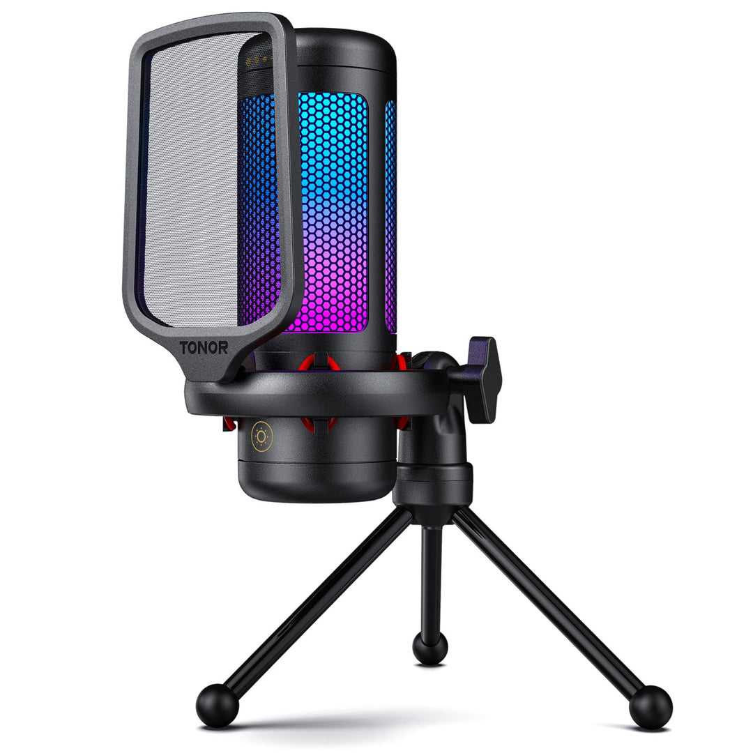 TONOR Gaming Mikrofon PC, USB Microphone für Computer PS4/5, Kondensatormikro mit RGB-Modi & Helligk
