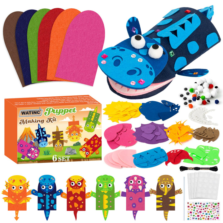 WATINC 6pcs Felt Handpuppe DIY Art Craft Set, Kunsthandwerk gefühlt Socke Puppet Spielzeug, kreative