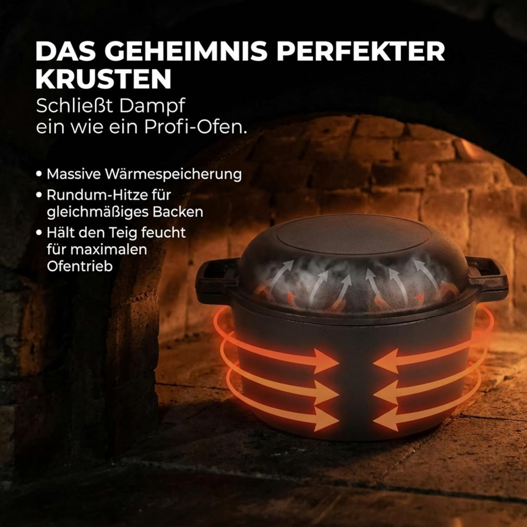 Homira Gusseisentopf 26 cm – Brotbackform & Pfanne in einem, Induktionsgeeignet Brotbacktopf, Brotba