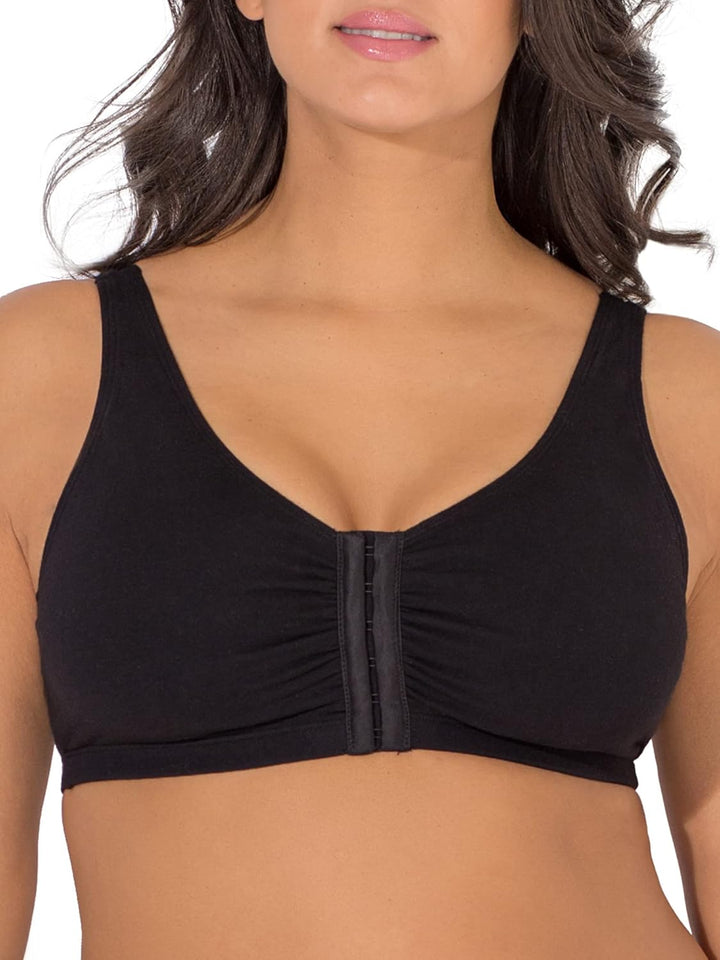 Fruit of the Loom Women's Front Close Builtup Sports Bra, Black