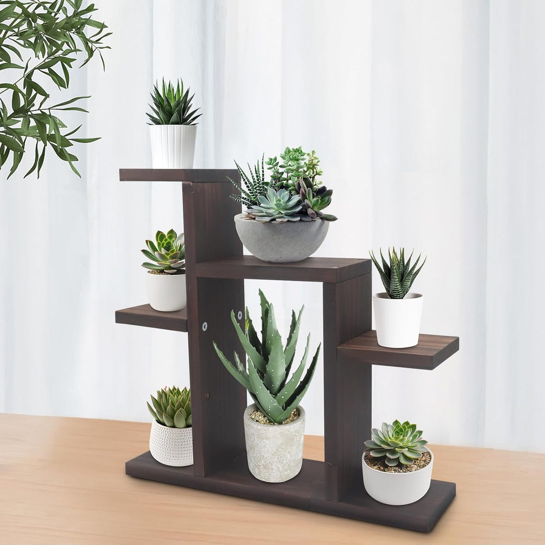 Kleiner 7-Ebenen Tisch-Sukkulent-Pflanzenständer, Holzfenster-Pflanzenregal, Schreibtisch-Organizer-