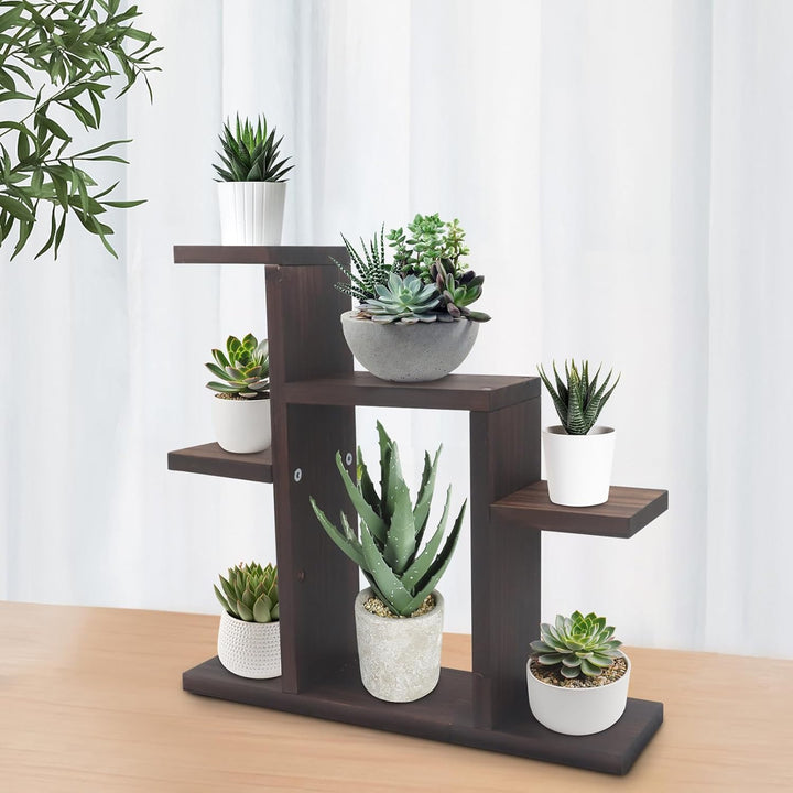 Kleiner 7-Ebenen Tisch-Sukkulent-Pflanzenständer, Holzfenster-Pflanzenregal, Schreibtisch-Organizer-