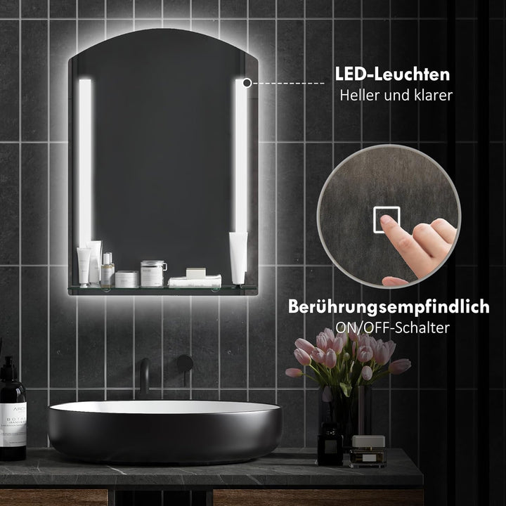 HOMCOM Badspiegelmit Ablage LED Lichtspiegel Badezimmerspiegel Wandspiegel 15W (Modell4) Wasserdicht