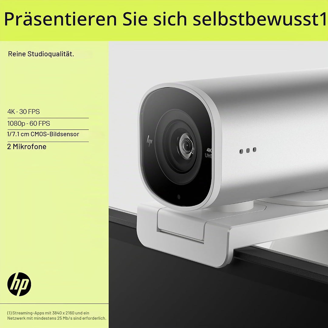 HP CONSUMER. 960 4K Streaming Webcam UHD Auflösung 60 FPS 100° Sichtfeld 360° schwenkbar KI unterstü