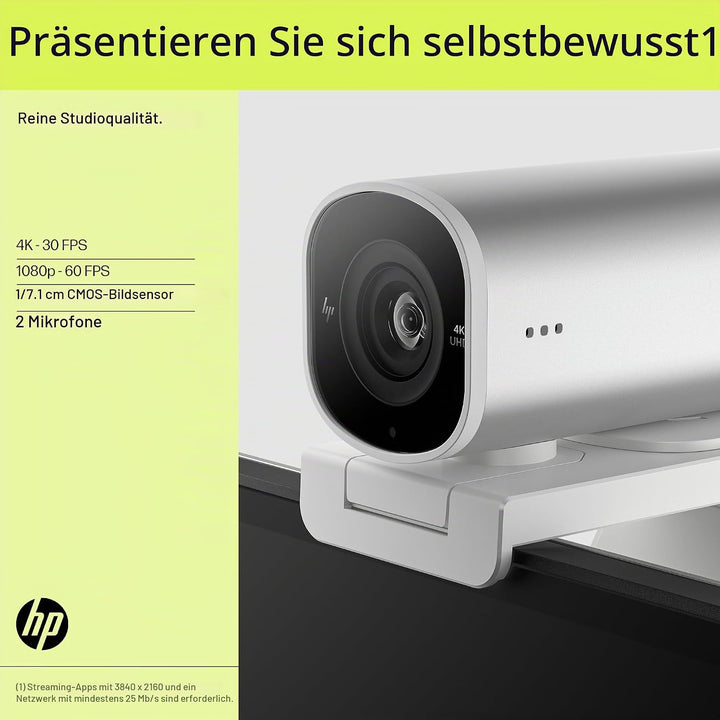 HP CONSUMER. 960 4K Streaming Webcam UHD Auflösung 60 FPS 100° Sichtfeld 360° schwenkbar KI unterstü