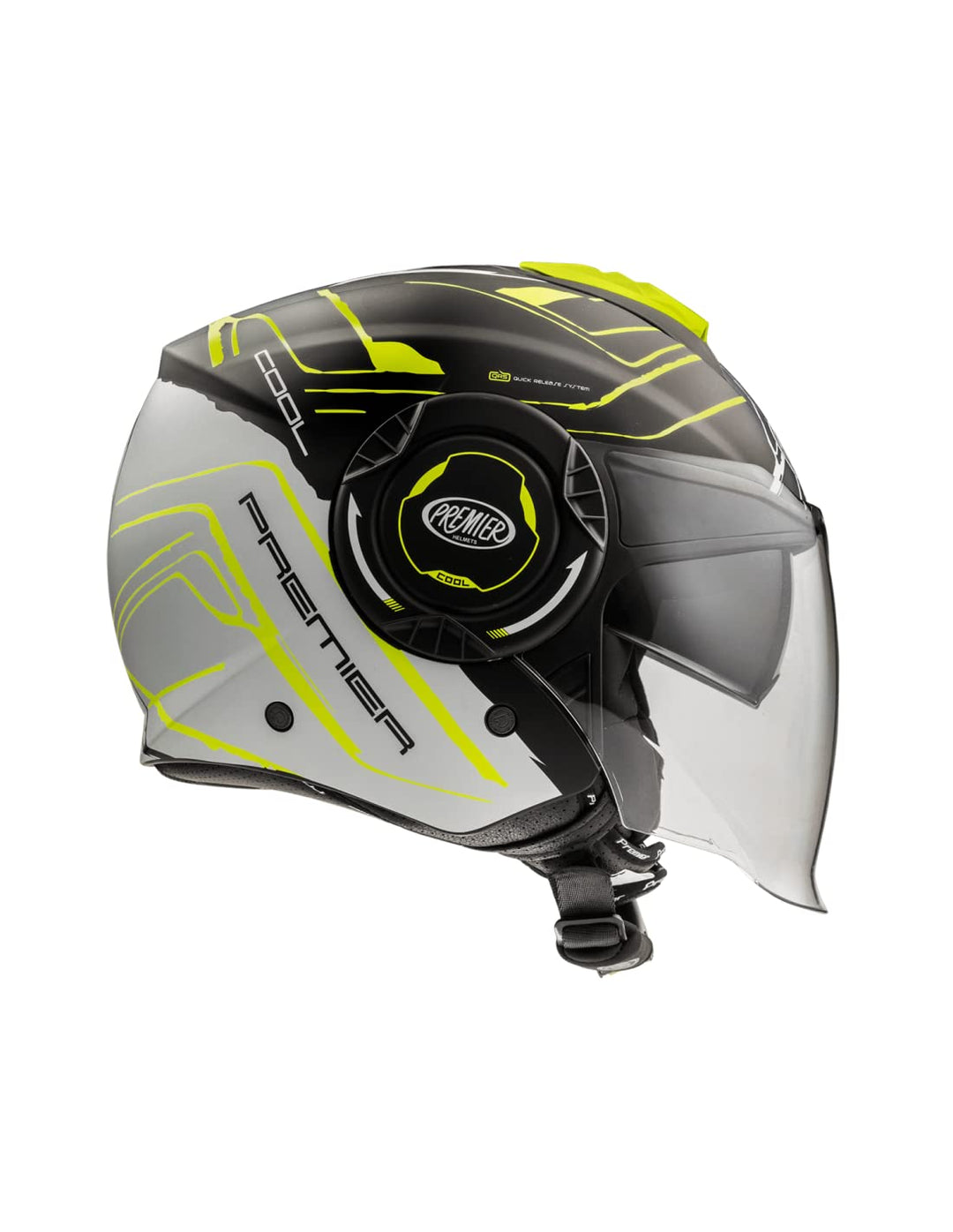 Premier Unisex-Adult Cool Evo Helm XS Nero, Grigio Chiaro Con Profili Gialli, XS Nero, Grigio Chiaro