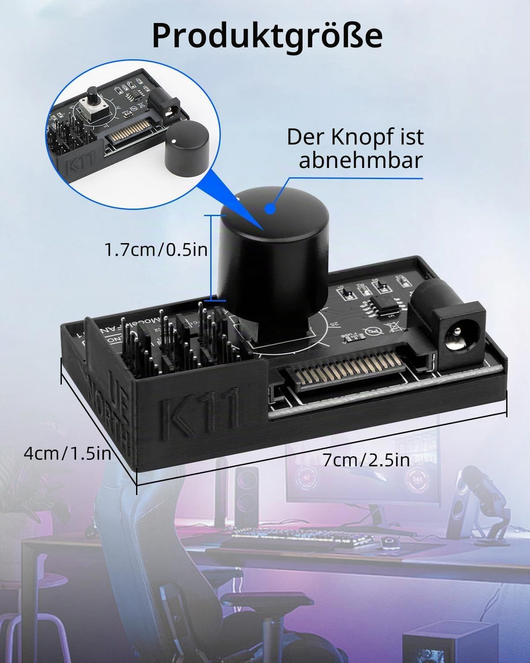 GELRHONR PWM-Lüfter-Hub Controller, 6-Port 4-Pin 12V PWM-PC-Lüftersteuerung, SATA und DC 5521 Strome