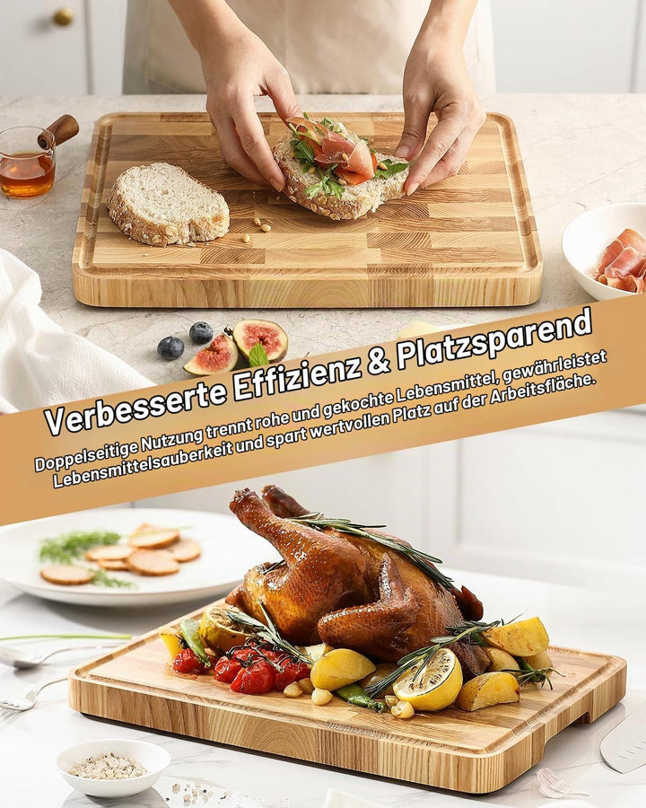 XINZUO Eschenholz Hirnholz-Schneidebrett(35x25x2,55cm), Holzbrett Küche Hackbretter Aufschnittbrett