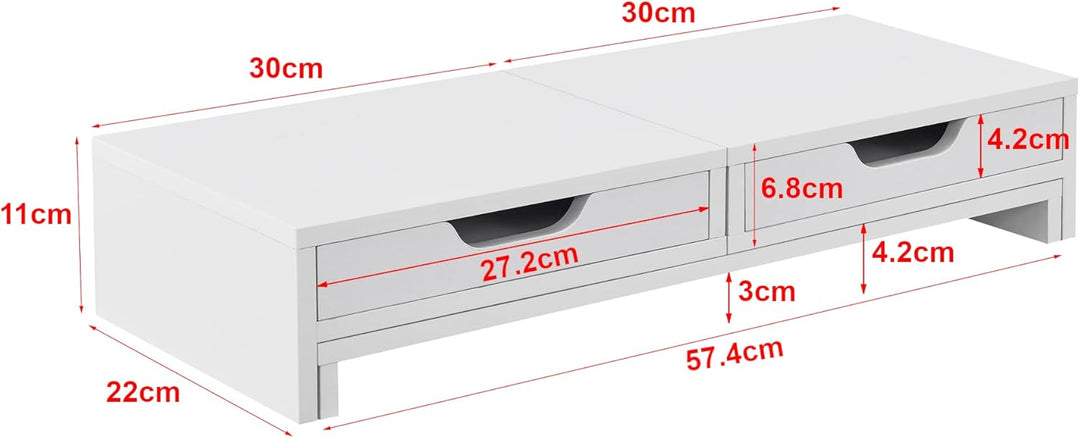 [en.casa] Monitorständer Marttila mit 2 Schubladen Monitorerhöhung 60x22x11cm Bildschirmerhöhung für