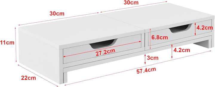 [en.casa] Monitorständer Marttila mit 2 Schubladen Monitorerhöhung 60x22x11cm Bildschirmerhöhung für