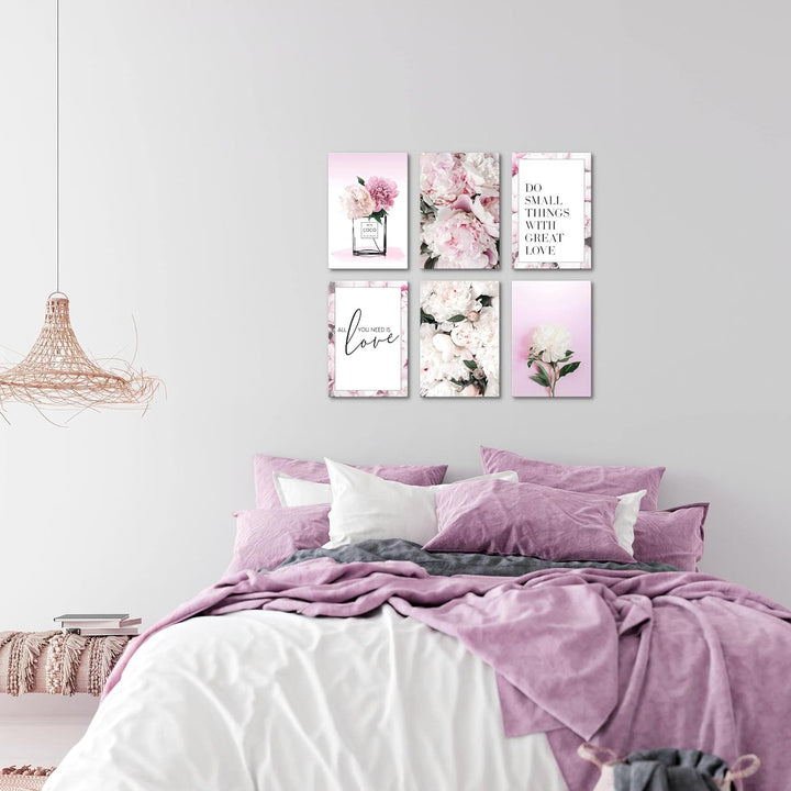 Novart Wandbilder Set - KOMPLETT AUFHÄNGFERTIG - Made in Germany - Moderne Bilder Blumen Wohnzimmer