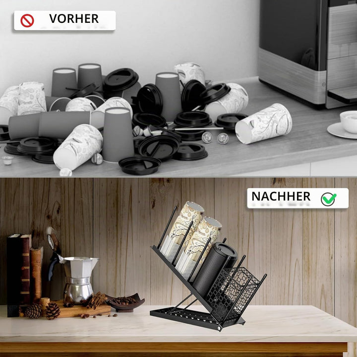 Toothbace Becher- und Deckelhalter, Einweg-Kaffeetassen-Organizer, 4 Fächer, Einwegbecher-Spender fü