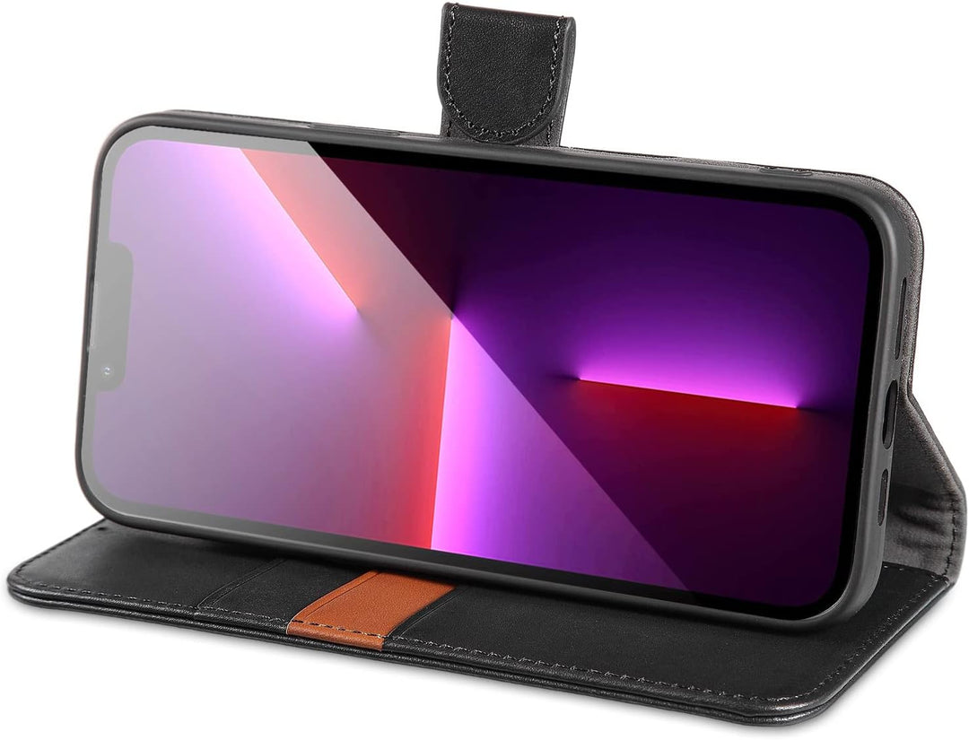 LENSUN Echtleder Hülle für iPhone 13 Pro Max, Handyhülle [Echtes Leder][3 Kartenfächer][RFID Schutz]