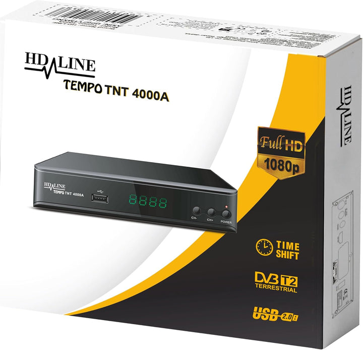 hd-line Tempo 4000 A DVBT2 Receiver Full HD 1080P 4K für TV (HEVC/H.265 HDMI SCART, USB 2.0, DVBT-2,