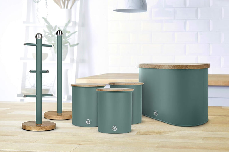 Swan Nordic Tassenhalter für 6 Tassen Kohlenstoffstahl und Sockel aus Bambus Modernes Design, 6 Zwei