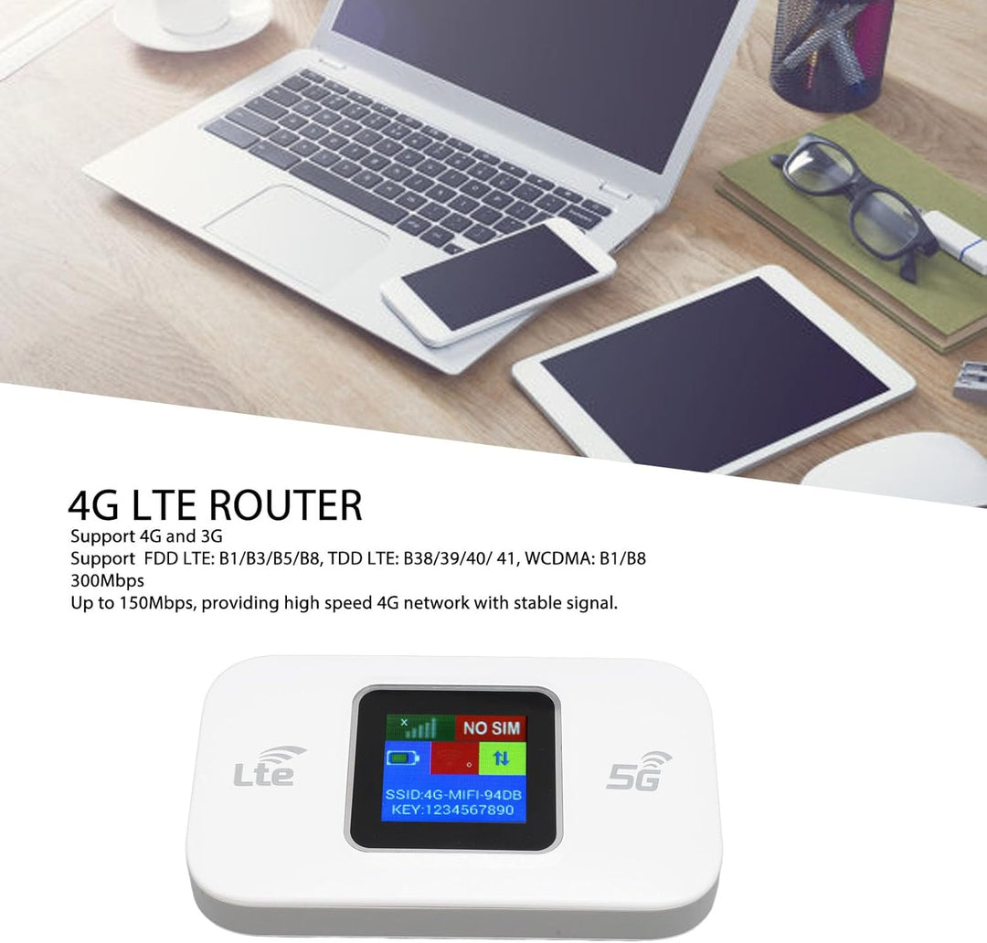 lyrlody Tragbarer 4G Router, Mobiler WLAN Hotspot 300Mbps 4G LTE WiFi Modem mit SIM-Kartensteckplatz