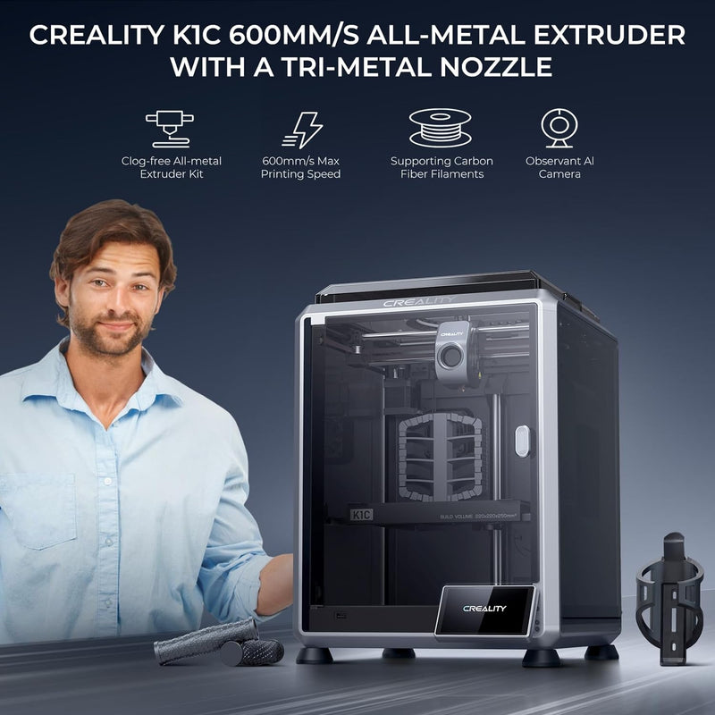 Creality K1C 3D-Drucker 600mm/s Druckgeschwindigkeit Ganzmetall-Direktextruder AI-Kamera Schnell Aus
