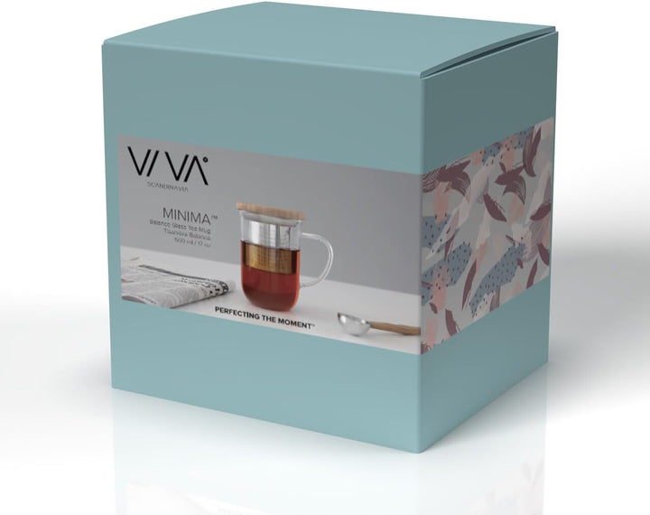 VIVA Minima Balance Teeglas mit Sieb &amp; Bambusdeckel, 500 ml | Doppelwandig und hitzebestaendig, hael