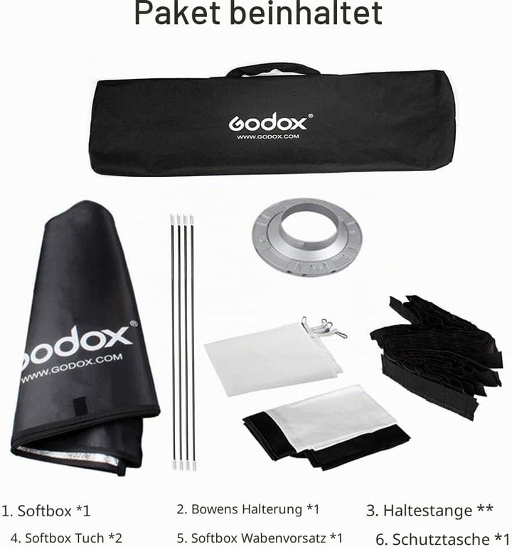 GODOX Unisex-Erwachsene Sb-fw6090-60x90 Cm Softbox W. Grid 60x90 Cm, Schwarz, One Size