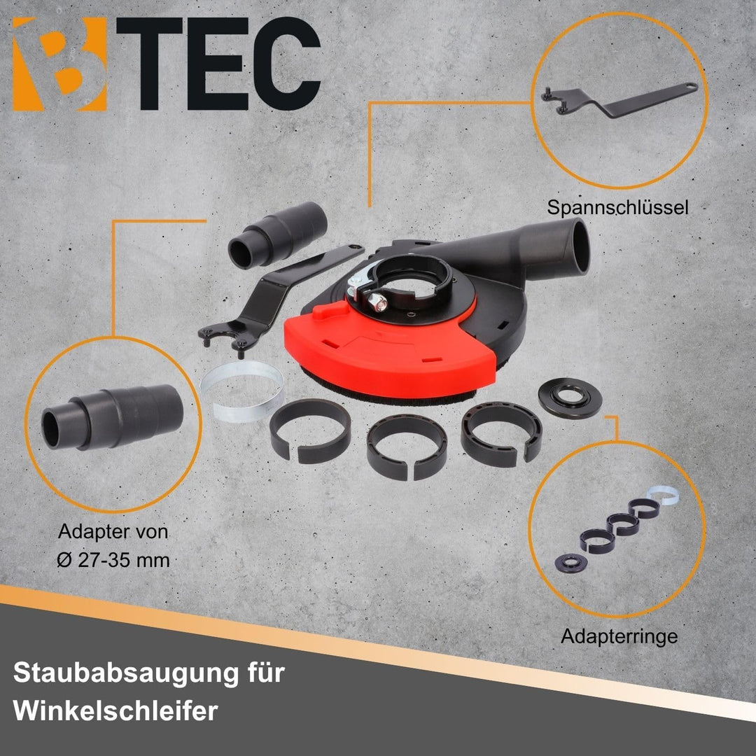 BTEC Staubabsaugung Absaughaube für Winkelschleifer mit Bürstenkranz für Ø 100 mm 115mm 125mm - für