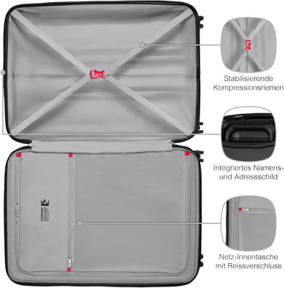 WENGER Prymo Large Schalenkoffer mit 4 Rollen, Trolley, Gross, 93 (107) l, Hartschale, Sicherheitssc