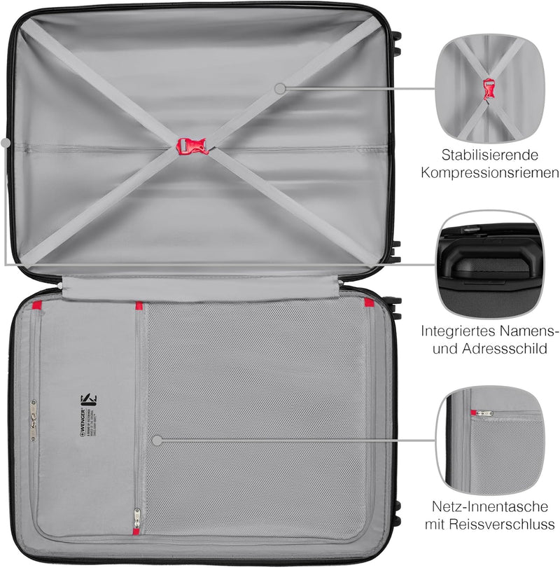 WENGER Prymo Large Schalenkoffer mit 4 Rollen, Trolley, Gross, 93 (107) l, Hartschale, Sicherheitssc