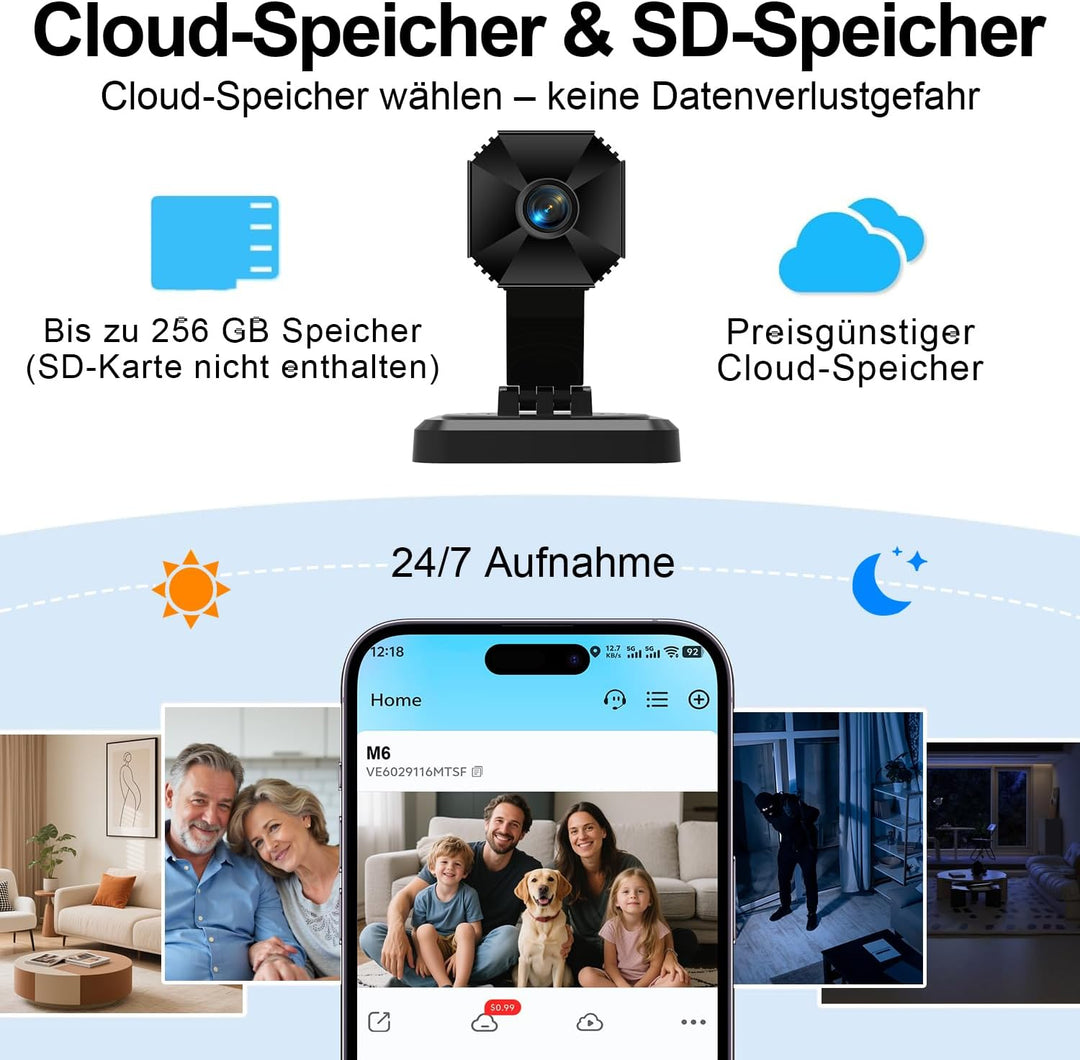 Mini Kamera 4K HD WLAN Kamera - Live Übertragung Handy APP Für WiFi Camera Indoor mit Akku Sicherhei