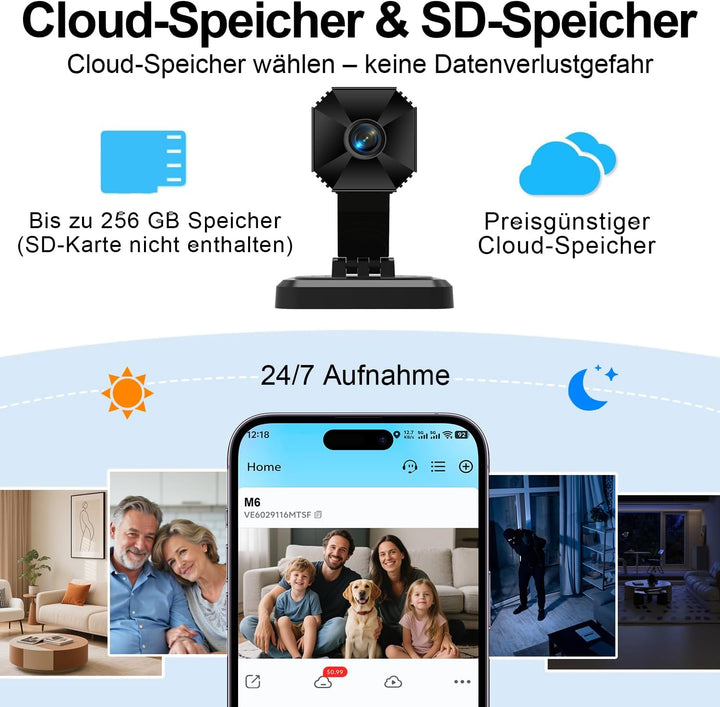 Mini Kamera 4K HD WLAN Kamera - Live Übertragung Handy APP Für WiFi Camera Indoor mit Akku Sicherhei
