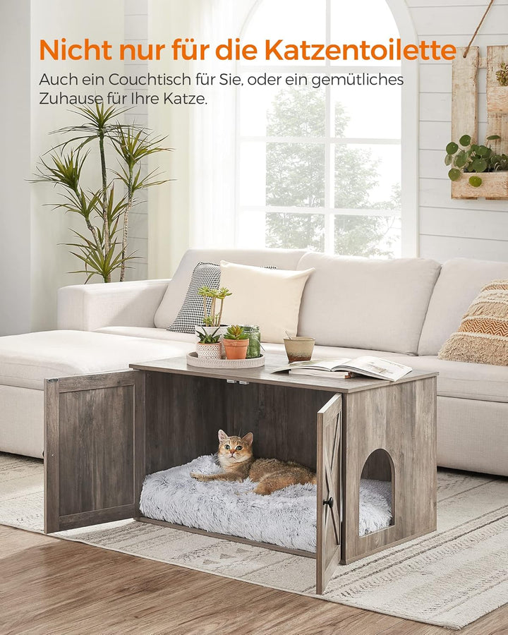 Feandrea Katzenhaus, Katzenklo-Schrank mit herausnehmbarer Trennwand, Tisch, 80 x 53 x 50 cm, Greige