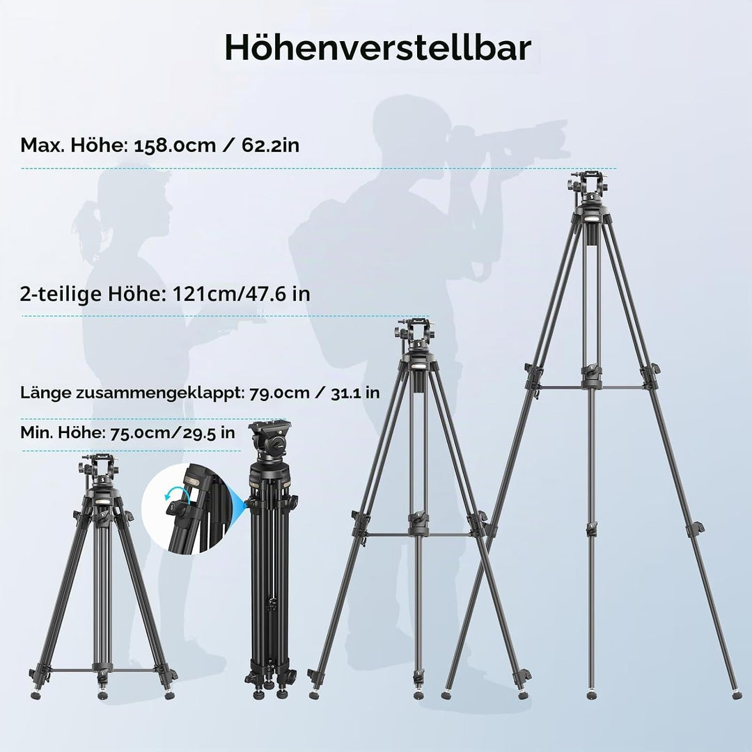 SMALLRIG 62" Videostativ mit 360° Fluidkopf, leichtes Kamerastativ aus Aluminiumlegierung mit QR-Pla