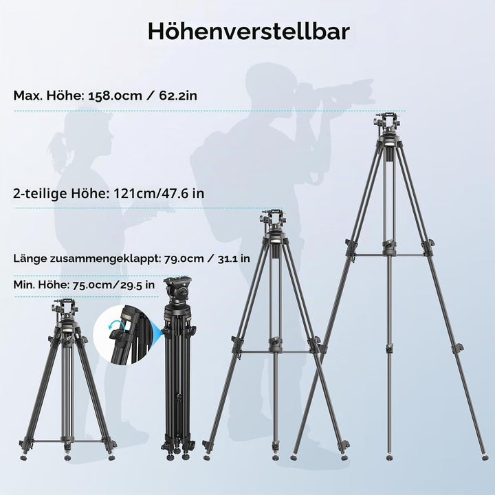 SMALLRIG 62" Videostativ mit 360° Fluidkopf, leichtes Kamerastativ aus Aluminiumlegierung mit QR-Pla