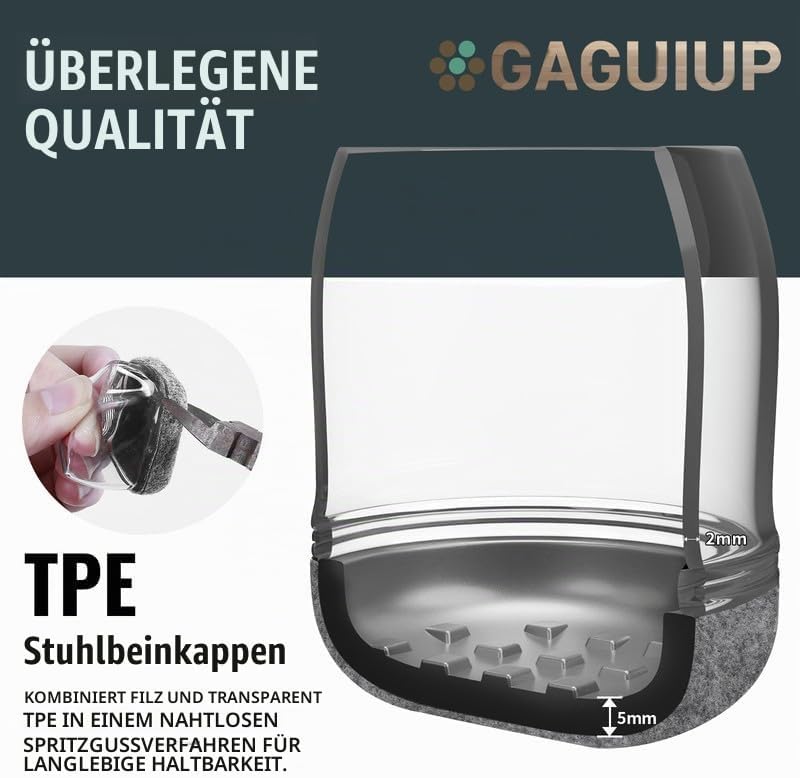 GAGUIUP Filz-Bodenschutz für Stuhlbeine für Hartholzböden, 8 rechteckige Möbelpads, einfache Gleiter