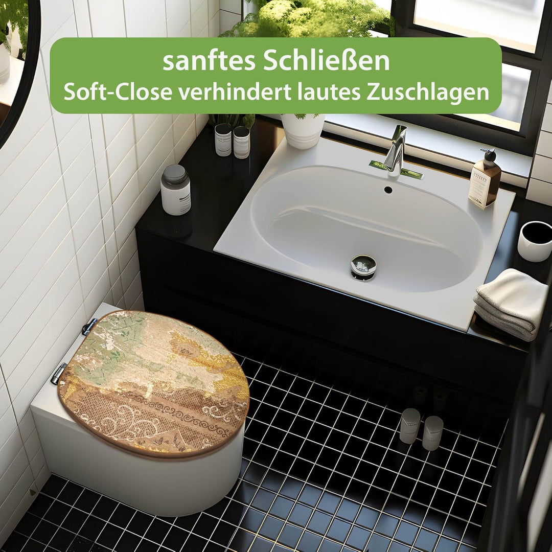 banjado Design WC Sitz Bambus Absenkautomatik 45,8x37,5cm - Toilettendeckel mit Absenkautomatik Holz