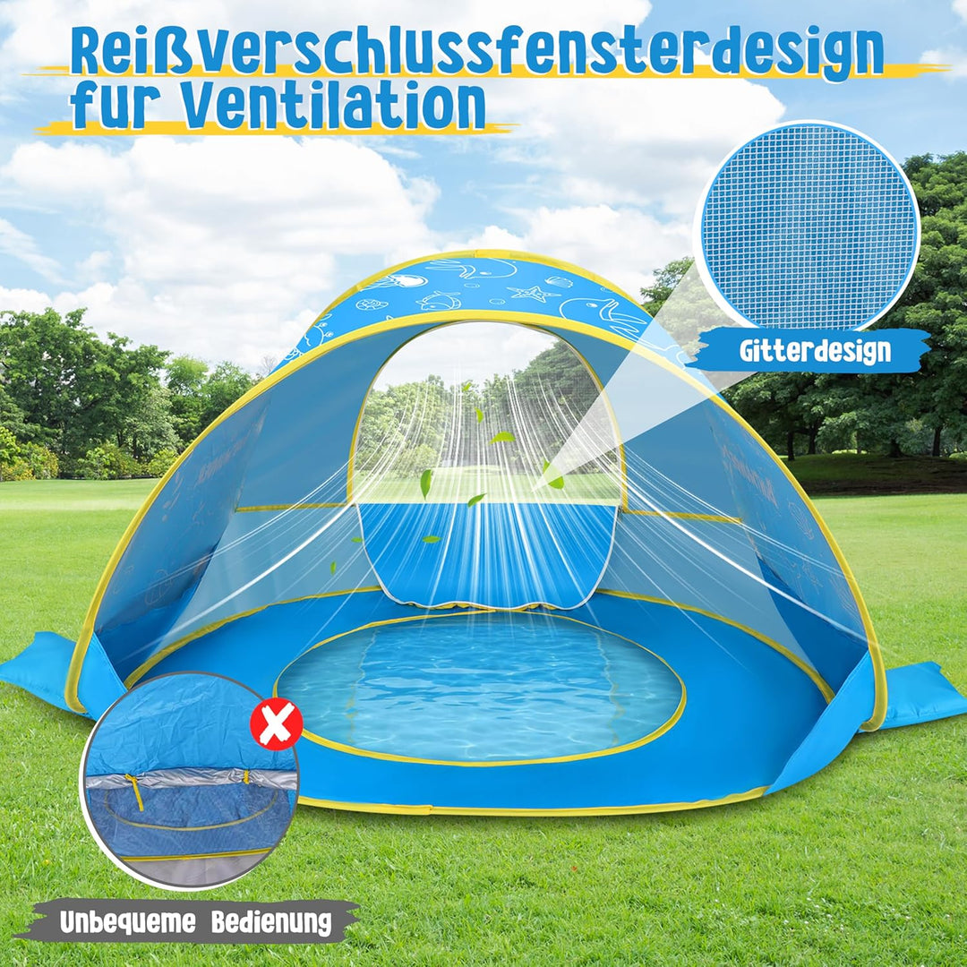 JONRRYIN Pop-up Strandmuschel Baby, Strandzelt mit UV-Schutz 50+, Tragetasche & 4 Heringen, Leichtes