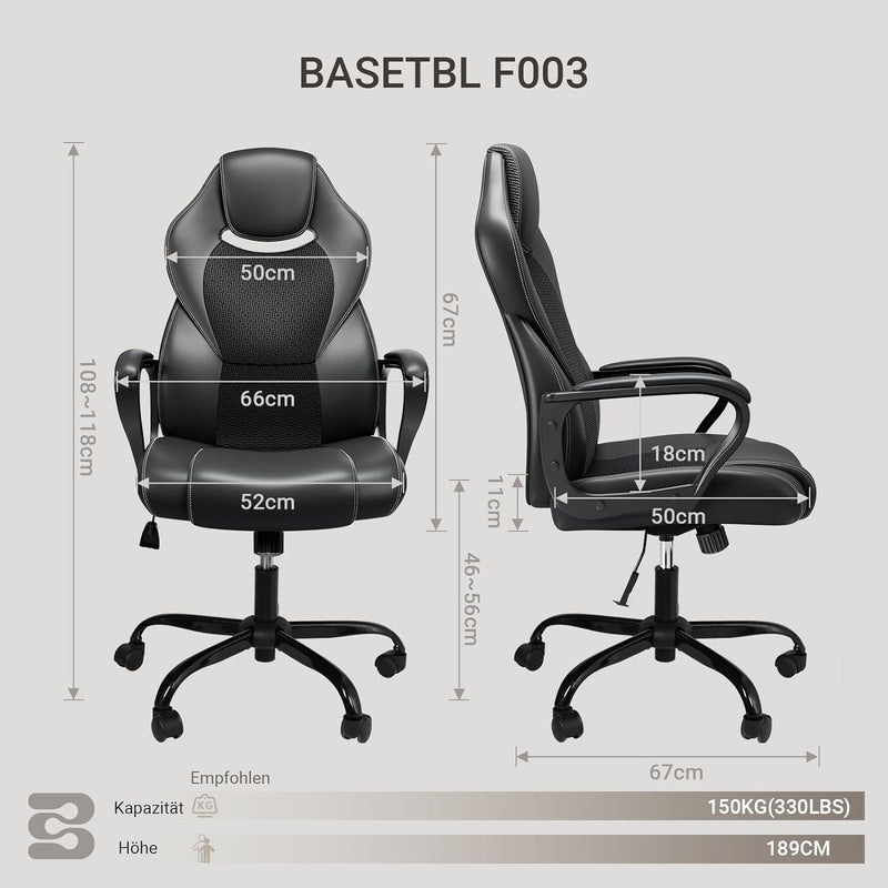 BASETBL Bürostuhl Racing Stuhl Gaming Stuhl Sessel Schreibtischstuhl Ergonomisch Drehstuhl Sportsitz