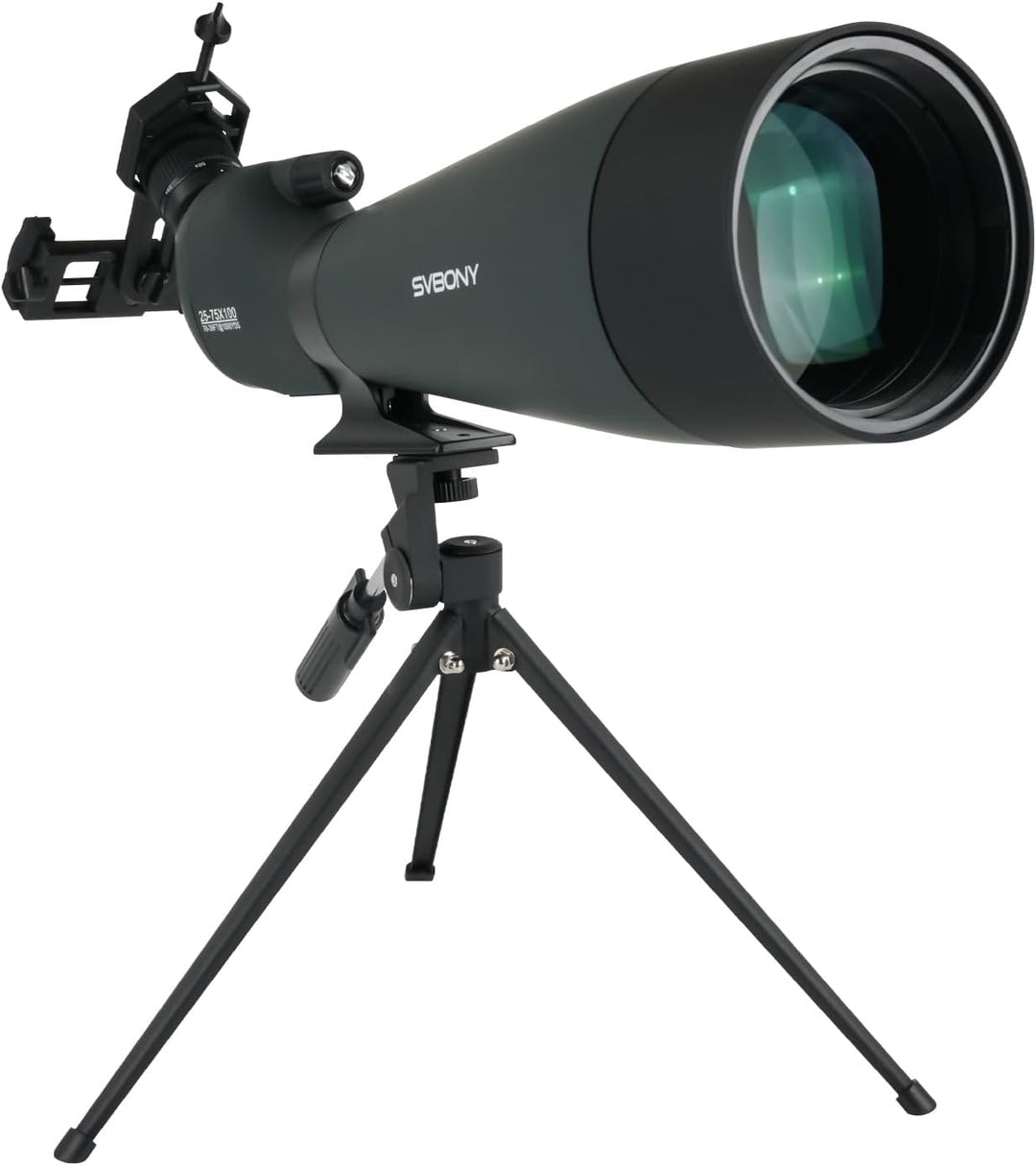 Svbony SV28 25-75x100mm Spektiv mit Stativ, Grosses Sichtfeld, Helle und Klare Bilder, HD BAK4 Porro