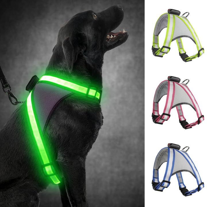 Visinite Led Hundegeschirr mit Licht, Hundegeschirr Leuchtend Aufladbar, 2 Beleuchtungsmodi Leuchtge