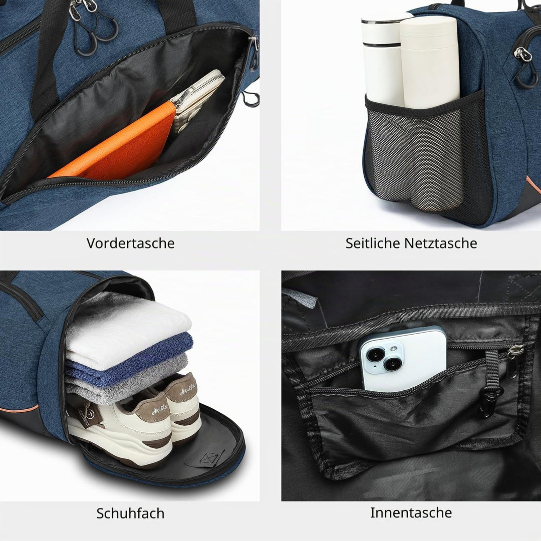 TUGUAN Sporttasche für Herren Damen, 30L Kleine Reisetasche mit Schuhfach und Nassfach, Wasserdicht