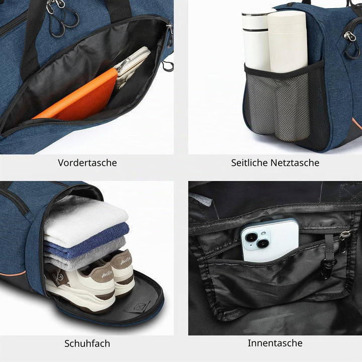 TUGUAN Sporttasche für Herren Damen, 30L Kleine Reisetasche mit Schuhfach und Nassfach, Wasserdicht