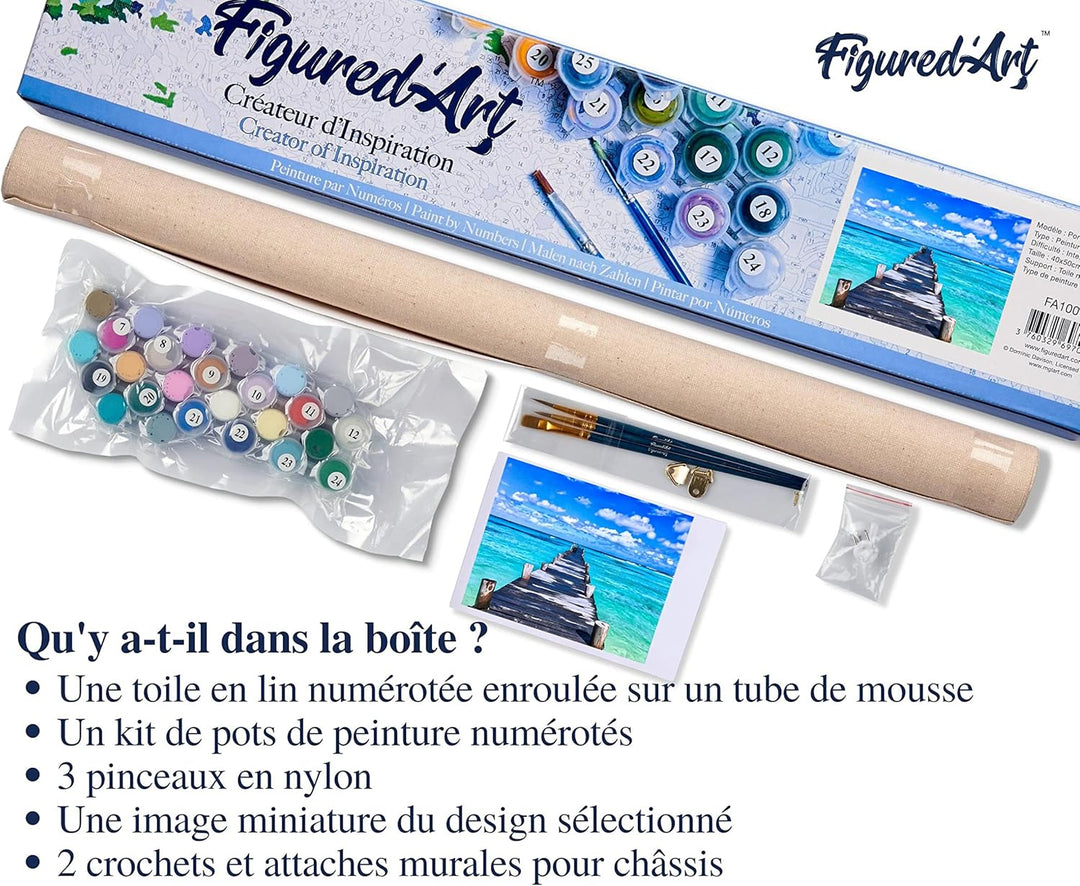 Figured'Art Malen Nach Zahlen Erwachsene Dock auf ruhigem Meer - Paint by Numbers Basteln DIY Bastel