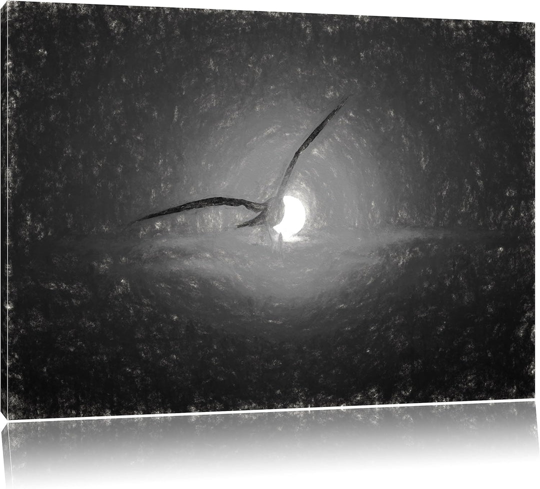 Pixxprint Möwe fliegt in den Sonnenuntergang als Leinwandbild/Grösse: 100x70 cm/Wandbild/Kunstdruck/