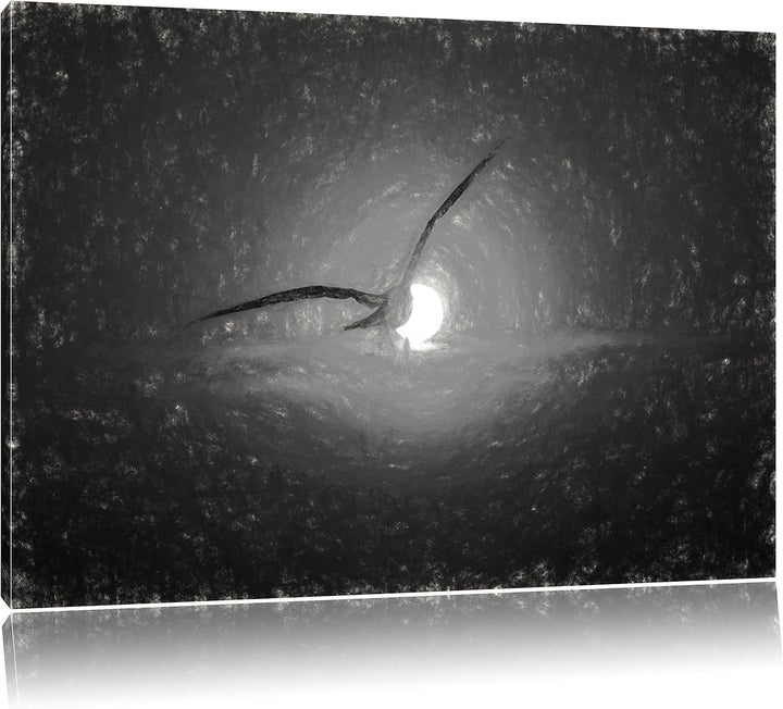 Pixxprint Möwe fliegt in den Sonnenuntergang als Leinwandbild/Grösse: 100x70 cm/Wandbild/Kunstdruck/