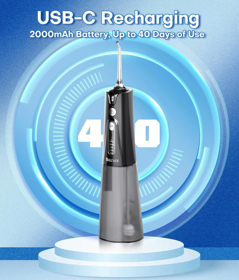 Munddusche Kabellos Zahnreinigung Water Flosser: Oral Irrigator mit 5 Modi, 300ML Wassertank IPX7 Wa