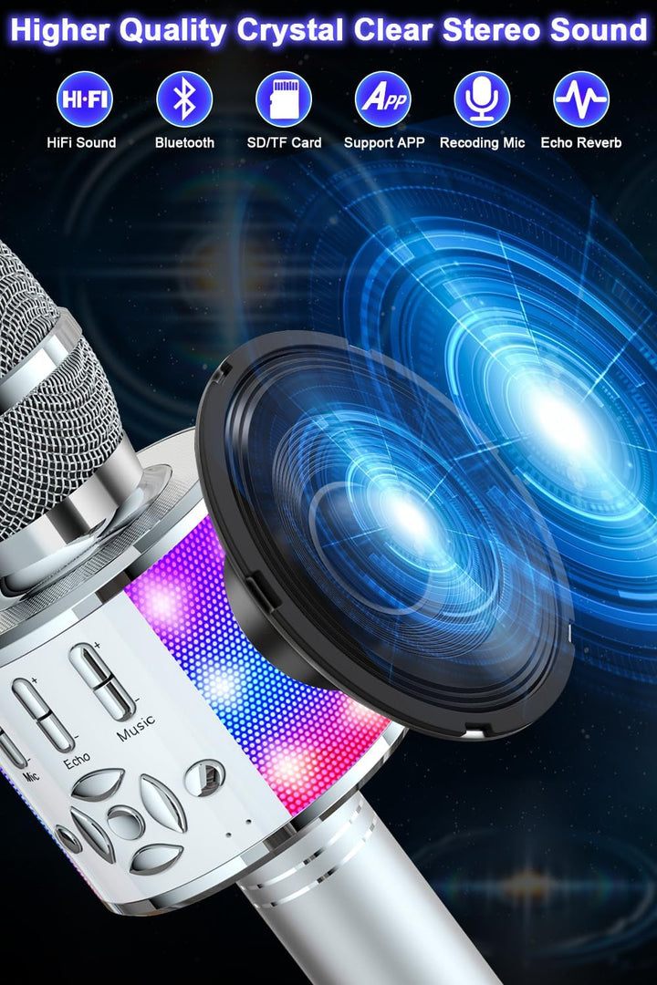 BONAOK Karaoke Mikrofon Bluetooth, 4 in 1 Drahtlos Karaoke Mikrofone, LED Kinder Karaoke Mikrofon La