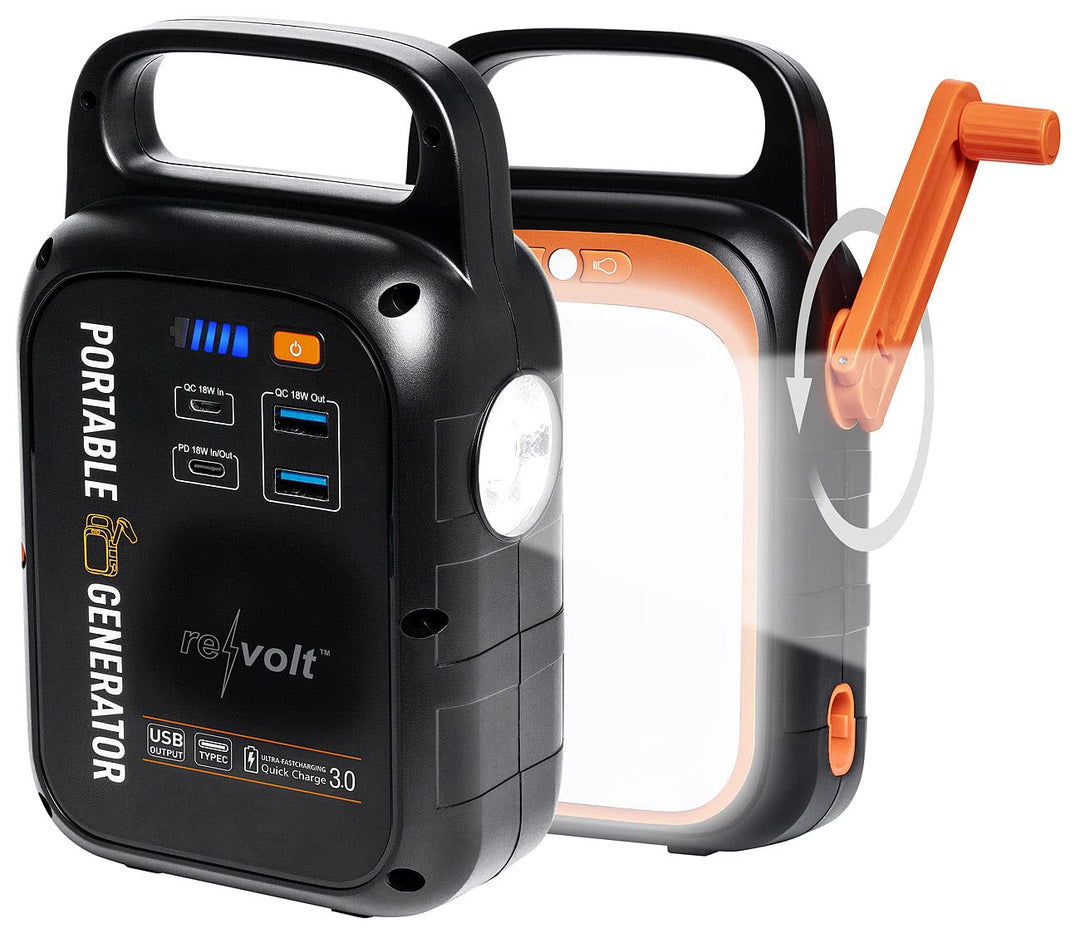 revolt Dynamo Powerbank: Kurbel-Dynamo-Powerstation mit 22,5 Ah, USB-C Power Delivery, 18 Watt (Kurb