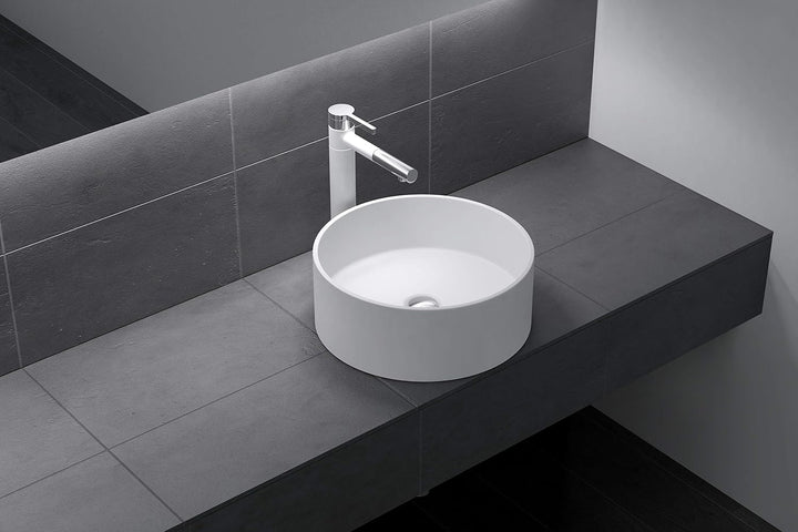 doporro Aufsatzwaschbecken rund Colossum804 Weiss matt Ø 40 cm Mineralguss Waschbecken ohne Armaturl