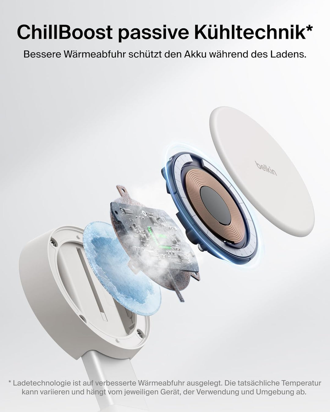 Belkin UltraCharge Pro MagSafe Ladegerät, Induktive Ladestation, Qi2.2 25W Verstellbarer 2-in-1 Wire