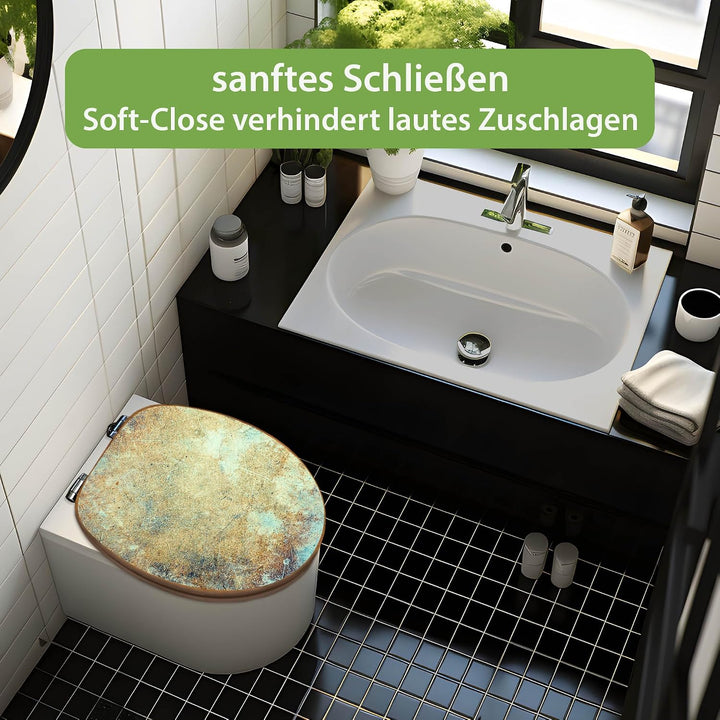 banjado Design WC Sitz Bambus Absenkautomatik 45,8x37,5cm - Toilettendeckel mit Absenkautomatik Holz
