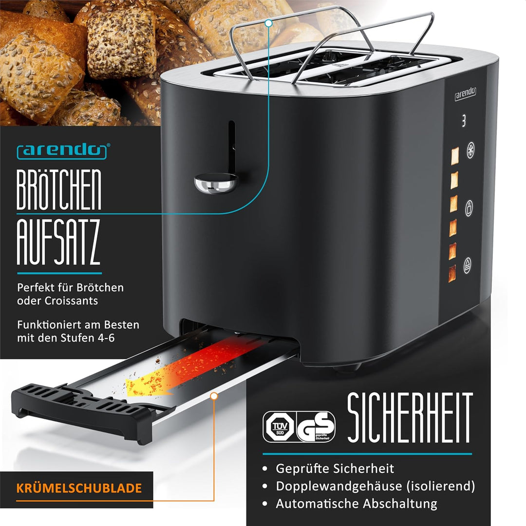 Arendo - Edelstahl Toaster 2 Scheiben - Touchscreen – Doppelwandgehäuse – 800 W – Integrierter Brötc
