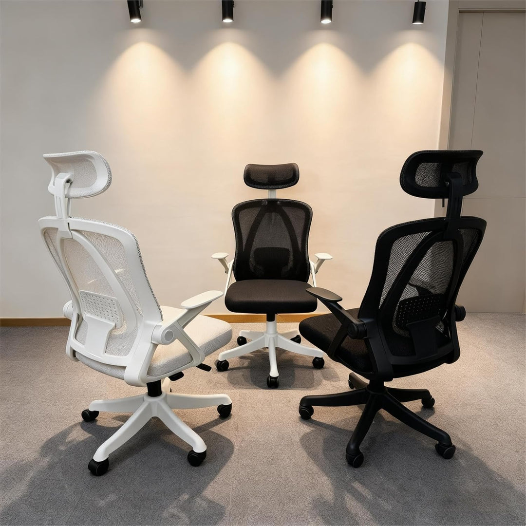 Ergonomischer Bürostuhl, Schreibtischstuhl mit verstellbaren Armlehnen, 3D-Kopfstütze und 3D-Lendenw